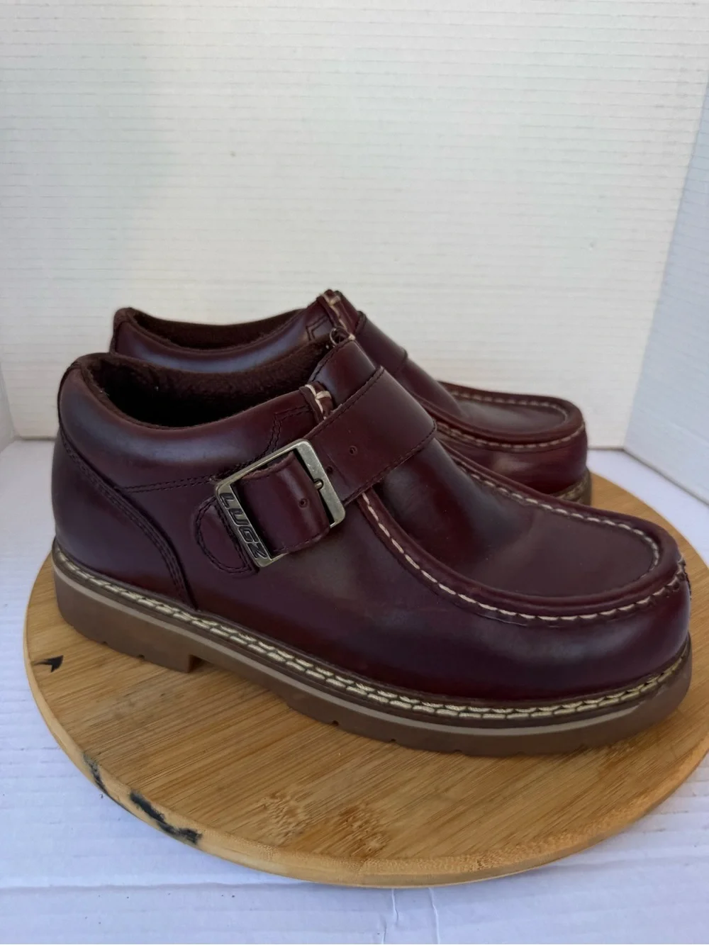 Vintage Lugz Burgundy Leather Monk Strap Moc Toe Casual Shoes Men’s 7 Y2K